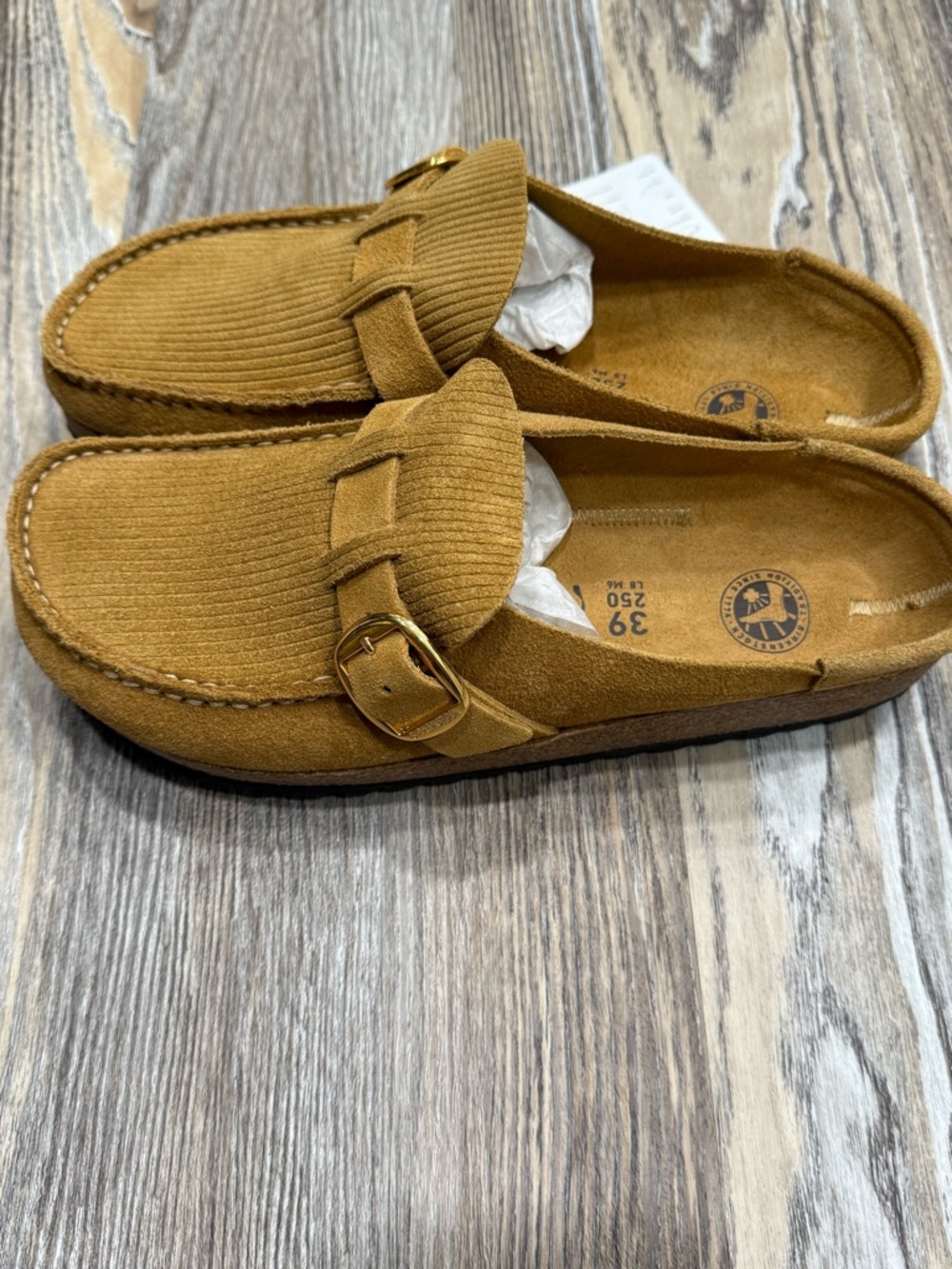Birkenstock Buckley women Suede Slip-On Clog w/corduroy detail and gold buckle - Picture 3 of 8